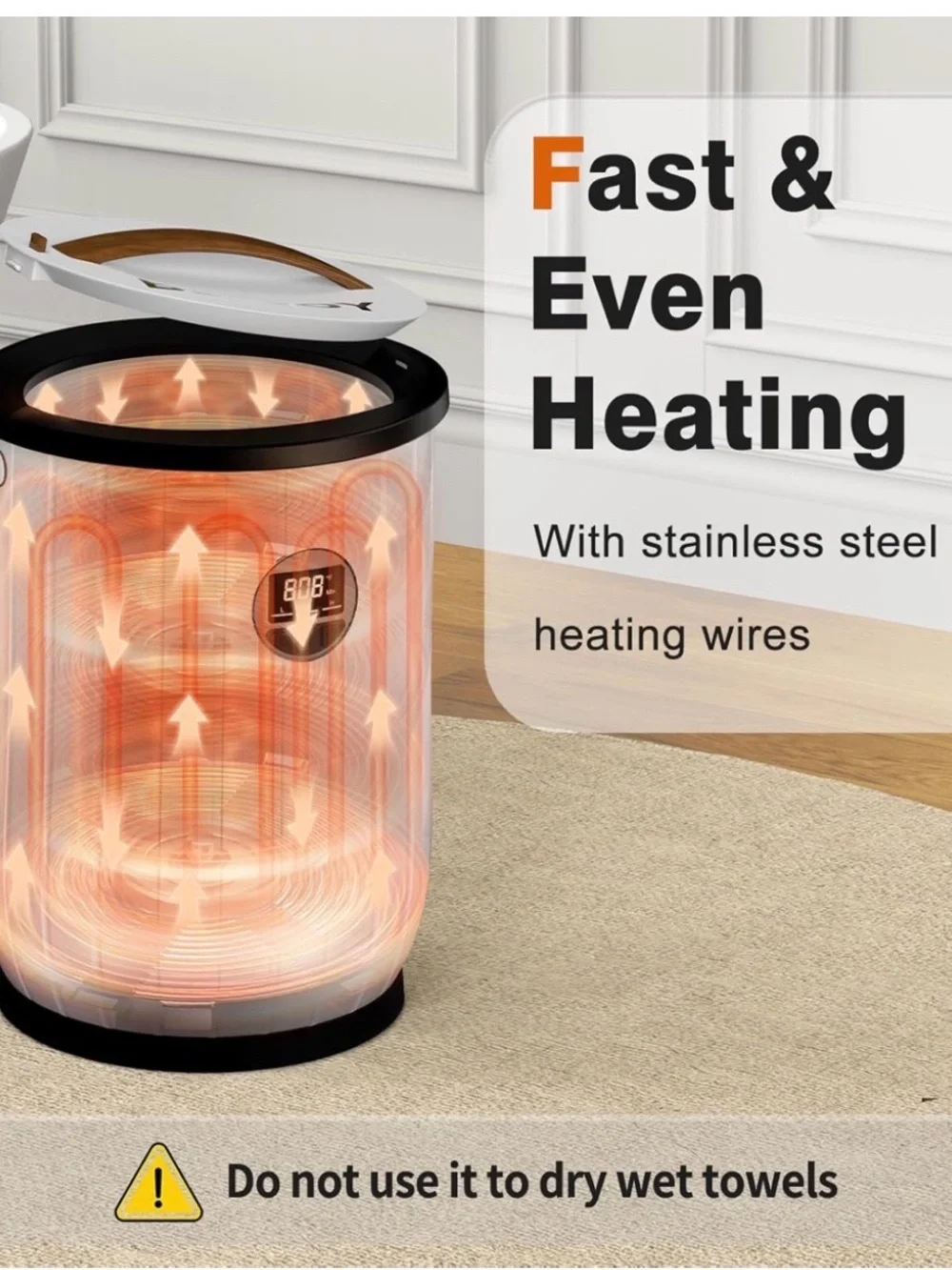 Towel Warmers for Bathroom, 20L Large Bucket with LED Display, 3 Heating Modes